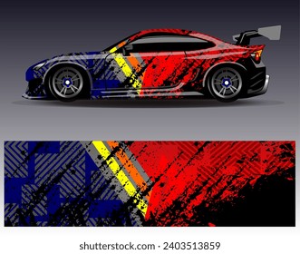 Diseño de envoltura de coches vectorial.Diseño gráfico abstracto de bandas de carreras de fondo para vehículos, carreras, carreras, aventuras y carreras de coches
