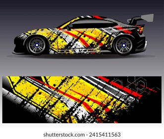 Diseño de envoltura de coches vectorial.Diseño gráfico abstracto de bandas de carreras de fondo para vehículos, carreras, carreras, aventuras y carreras de coches