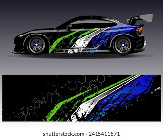 Car wrap design vector.Graphic abstract stripe racing background designs for vehicle, rally, race, adventure and car racing livery