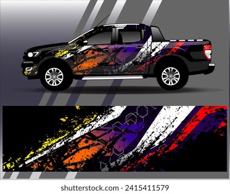 Design der Autoverpackung, Vektorgrafik.Grafische abstrakte Design-Hintergründe für Rennsport, Rallye, Rennen, Abenteuer und Autorennen
