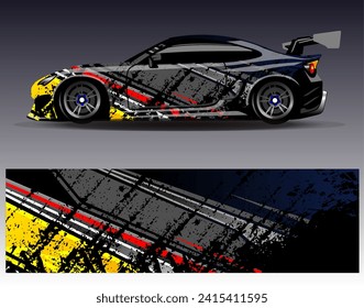 Diseño de envoltura de coches vectorial.Diseño gráfico abstracto de bandas de carreras de fondo para vehículos, carreras, carreras, aventuras y carreras de coches