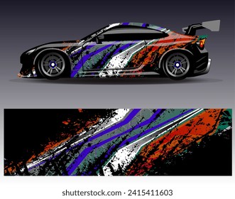 Diseño de envoltura de coches vectorial.Diseño gráfico abstracto de bandas de carreras de fondo para vehículos, carreras, carreras, aventuras y carreras de coches