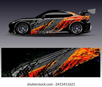 Diseño de envoltura de coches vectorial.Diseño gráfico abstracto de bandas de carreras de fondo para vehículos, carreras, carreras, aventuras y carreras de coches