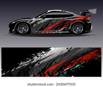 Car wrap design vector.Graphic abstract stripe racing background designs for vehicle, rally, race, adventure and car racing livery