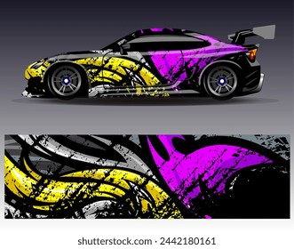 Car wrap design vector.Graphic abstract stripe racing background designs for vehicle, rally, race, adventure and car racing livery