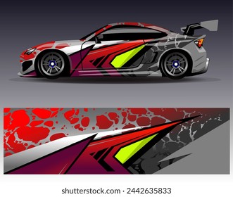 Car wrap design vector.Graphic abstract stripe racing background designs for vehicle, rally, race, adventure and car racing livery