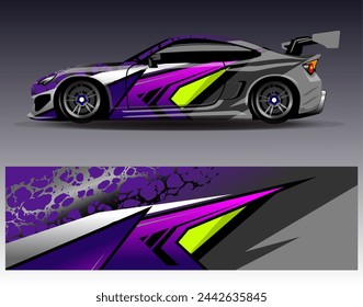 Car wrap design vector.Graphic abstract stripe racing background designs for vehicle, rally, race, adventure and car racing livery