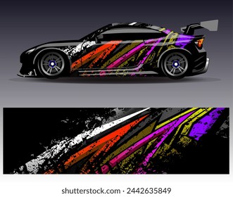 Car wrap design vector.Graphic abstract stripe racing background designs for vehicle, rally, race, adventure and car racing livery