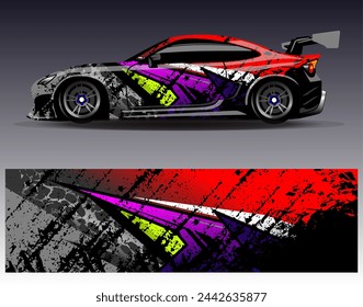 Car wrap design vector.Graphic abstract stripe racing background designs for vehicle, rally, race, adventure and car racing livery