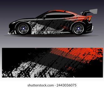 Car wrap design vector.Graphic abstract stripe racing background designs for vehicle, rally, race, adventure and car racing livery