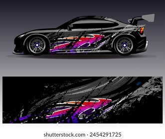 Diseño de envoltura de coches Vector.Graphic diseños de fondo de carreras de rayas abstractas para vehículos, rallyes, carreras, aventuras y carreras de coches livery