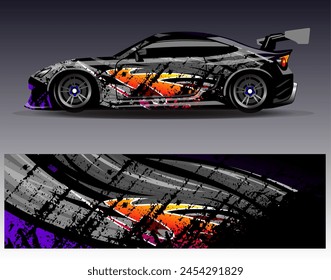 Car wrap design vector.Graphic abstract stripe racing background designs for vehicle, rally, race, adventure and car racing livery