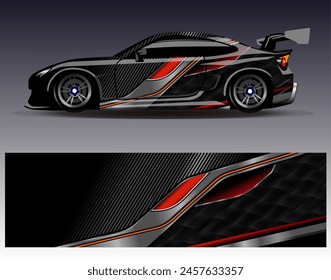 Car wrap design vector.Graphic abstract stripe racing background designs for vehicle, rally, race, adventure and car racing livery