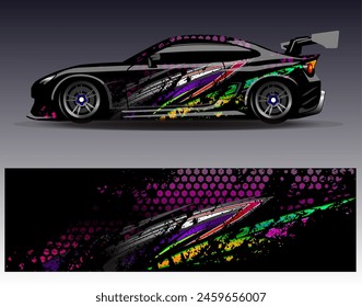 Car wrap design vector.Graphic abstract stripe racing background designs for vehicle, rally, race, adventure and car racing livery