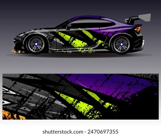 Car wrap design vector.Graphic abstract stripe racing background designs for vehicle, rally, race, adventure and car racing livery	