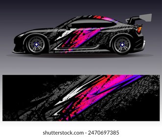 Car wrap design vector.Graphic abstract stripe racing background designs for vehicle, rally, race, adventure and car racing livery	
