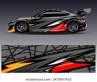 Car wrap design vector.Graphic abstract stripe racing background designs for vehicle, rally, race, adventure and car racing livery	