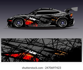 Car wrap design vector.Graphic abstract stripe racing background designs for vehicle, rally, race, adventure and car racing livery	