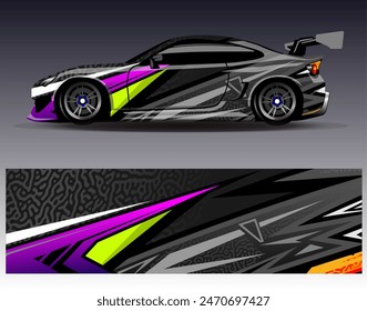 Car wrap design vector.Graphic abstract stripe racing background designs for vehicle, rally, race, adventure and car racing livery	