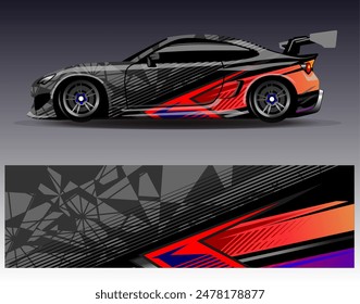 Car wrap design vector.Graphic abstract stripe racing background designs for vehicle, rally, race, adventure and car racing livery
