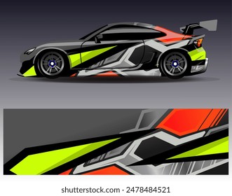 Car wrap design vector.Graphic abstract stripe racing background designs for vehicle, rally, race, adventure and car racing livery	