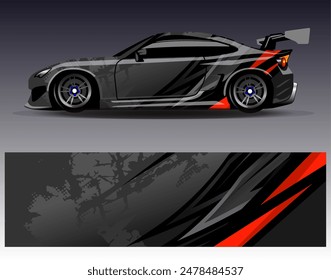 Car wrap design vector.Graphic abstract stripe racing background designs for vehicle, rally, race, adventure and car racing livery	