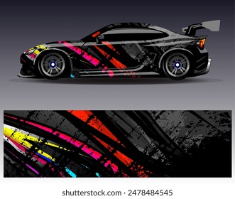 Diseño de envoltura de coches Vector.Graphic diseños de fondo de carreras de rayas abstractas para vehículos, rallyes, carreras, aventuras y carreras de coches livery	