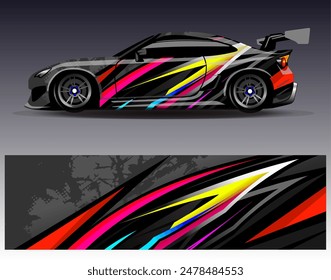 Car wrap design vector.Graphic abstract stripe racing background designs for vehicle, rally, race, adventure and car racing livery	