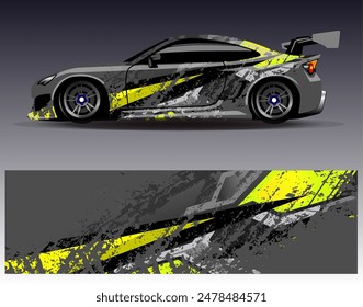 Car wrap design vector.Graphic abstract stripe racing background designs for vehicle, rally, race, adventure and car racing livery	