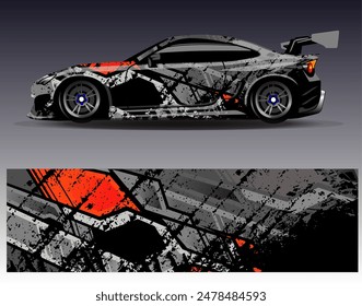 Car wrap design vector.Graphic abstract stripe racing background designs for vehicle, rally, race, adventure and car racing livery	