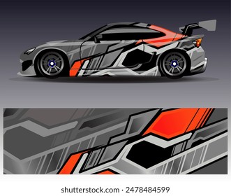 Car wrap design vector.Graphic abstract stripe racing background designs for vehicle, rally, race, adventure and car racing livery	