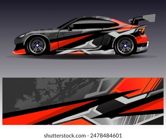 Car wrap design vector.Graphic abstract stripe racing background designs for vehicle, rally, race, adventure and car racing livery	