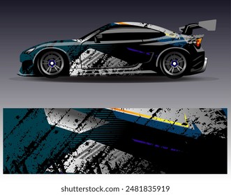 Car wrap design vector.Graphic abstract stripe racing background designs for vehicle, rally, race, adventure and car racing livery	