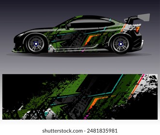 Car wrap design vector.Graphic abstract stripe racing background designs for vehicle, rally, race, adventure and car racing livery	