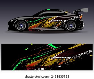 Car wrap design vector.Graphic abstract stripe racing background designs for vehicle, rally, race, adventure and car racing livery	