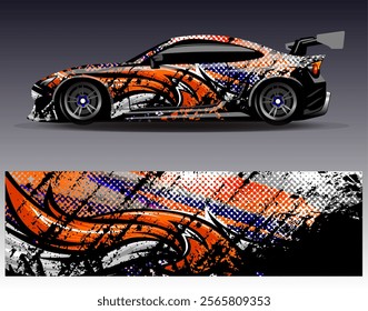 Car wrap design vector.Graphic abstract stripe racing background designs for vehicle, rally, race, adventure and car racing livery