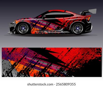 Car wrap design vector.Graphic abstract stripe racing background designs for vehicle, rally, race, adventure and car racing livery