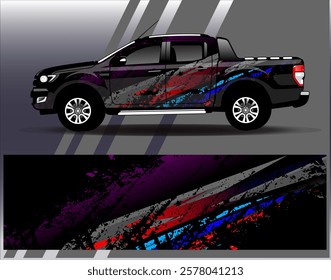 Car wrap design vector.Graphic abstract stripe racing background designs for vehicle, rally, race, adventure and car racing livery	