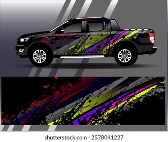 Car wrap design vector.Graphic abstract stripe racing background designs for vehicle, rally, race, adventure and car racing livery	