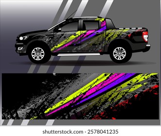 Car wrap design vector.Graphic abstract stripe racing background designs for vehicle, rally, race, adventure and car racing livery	