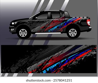 Car wrap design vector.Graphic abstract stripe racing background designs for vehicle, rally, race, adventure and car racing livery	