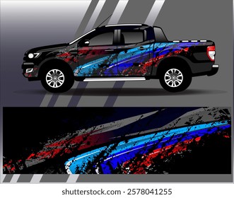 Car wrap design vector.Graphic abstract stripe racing background designs for vehicle, rally, race, adventure and car racing livery	