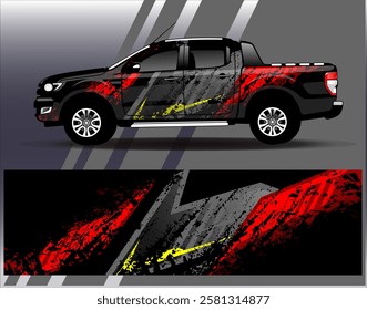 Car wrap design vector.Graphic abstract stripe racing background designs for vehicle, rally, race, adventure and car racing livery	