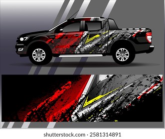 Car wrap design vector.Graphic abstract stripe racing background designs for vehicle, rally, race, adventure and car racing livery	