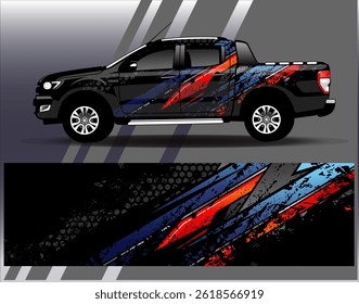 Car wrap design vector.Graphic abstract stripe racing background designs for vehicle, rally, race, adventure and car racing livery	