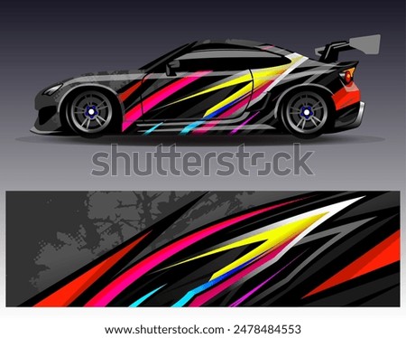 Car wrap design vector.Graphic abstract stripe racing background designs for vehicle, rally, race, adventure and car racing livery	