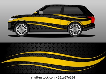 car wrap design with yellow color and hexagon theme