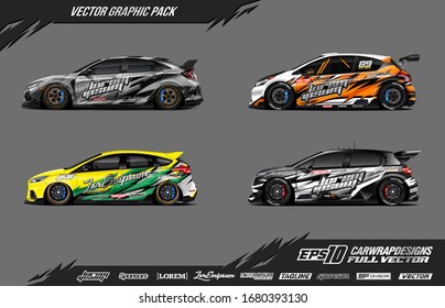 Car wrap graphic design vector pack. Abstract sporty and racing livery background. Full vector eps 10