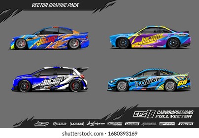 Car wrap graphic design vector pack. Abstract sporty and racing livery background. Full vector eps 10