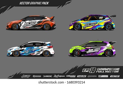 Car wrap graphic design vector pack. Abstract sporty and racing livery background. Full vector eps 10